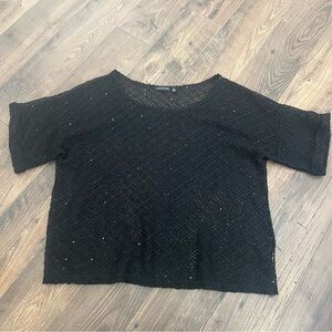 Notations XL Black Open-Knit Sequin Sweater | Oversized Layering Top
